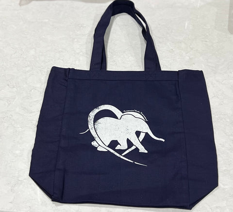 Hearts and Elephants Blue Tote Bag