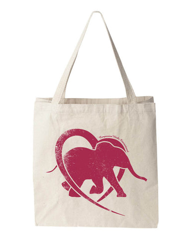Hearts and Elephants Tote Bag in Dark Pink